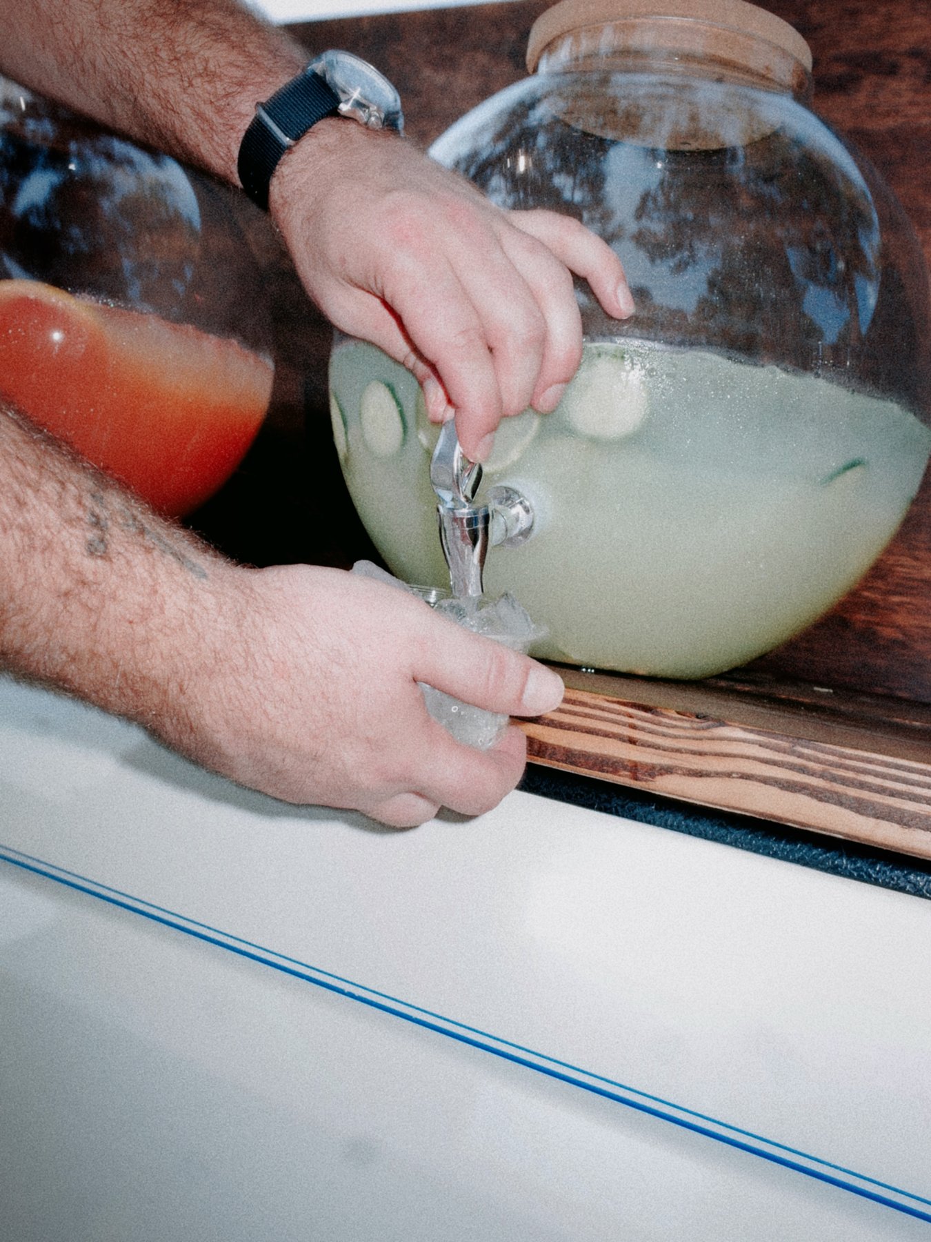 Pouring a drink from the dispenser